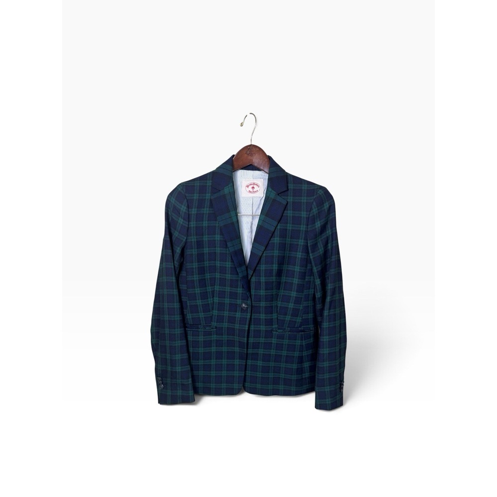 Brooks Brothers Red Fleece Wool Navy Tartan Collegiate Single Button Blazer 2